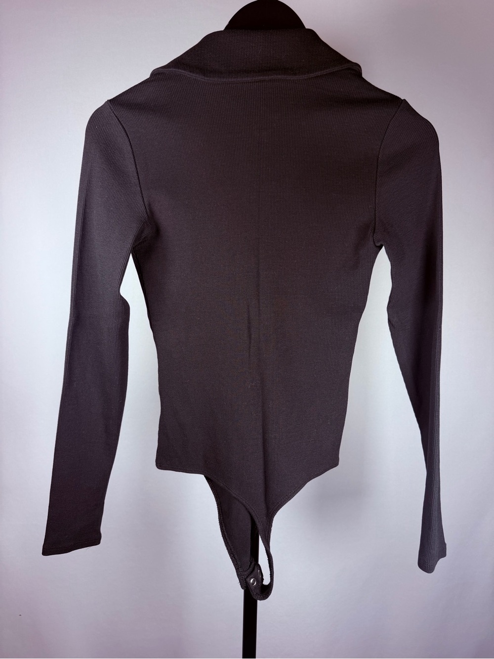 Express Black Ribbed Long-Sleeve Collared Bodysuit - Picture 3 of 5